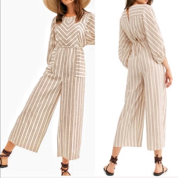 Free People Pants - Free People Kenny Stripe Cotton Jumpsuit Ivory XS